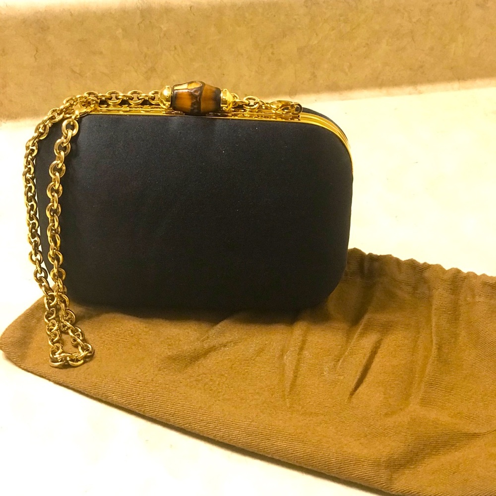 Gucci Black and Gold Clutch with Chain